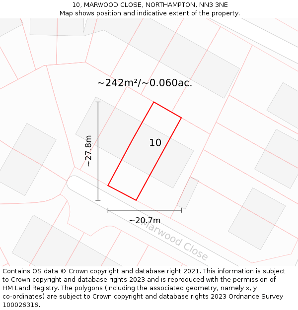 10, MARWOOD CLOSE, NORTHAMPTON, NN3 3NE: Plot and title map