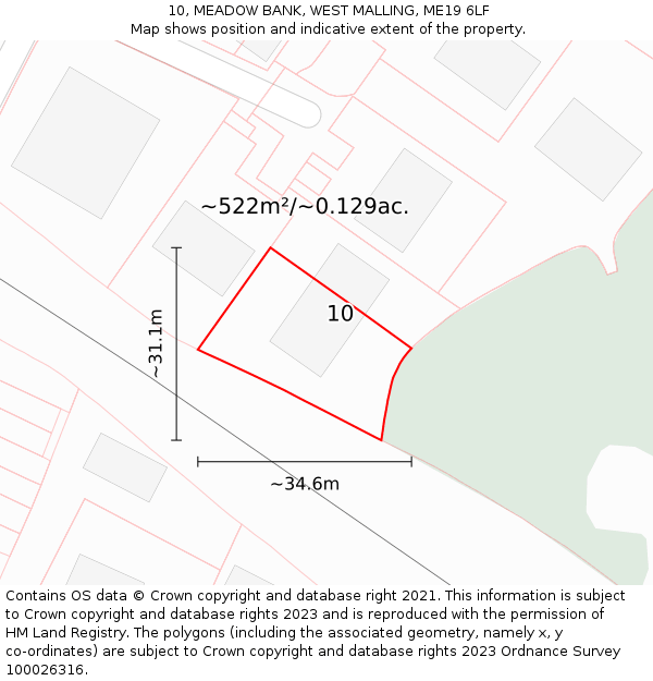 10, MEADOW BANK, WEST MALLING, ME19 6LF: Plot and title map