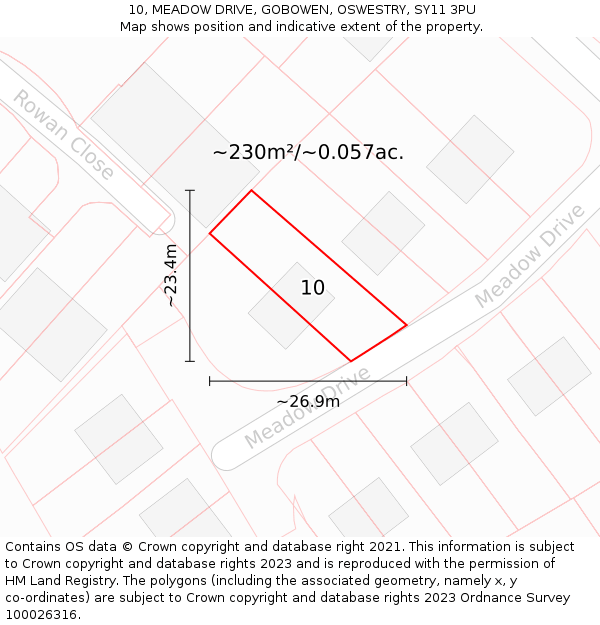 10, MEADOW DRIVE, GOBOWEN, OSWESTRY, SY11 3PU: Plot and title map