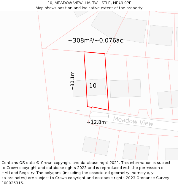 10, MEADOW VIEW, HALTWHISTLE, NE49 9PE: Plot and title map