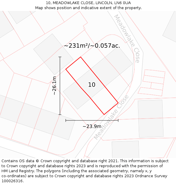 10, MEADOWLAKE CLOSE, LINCOLN, LN6 0UA: Plot and title map