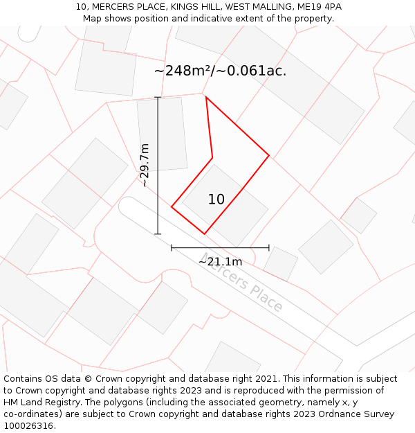 10, MERCERS PLACE, KINGS HILL, WEST MALLING, ME19 4PA: Plot and title map