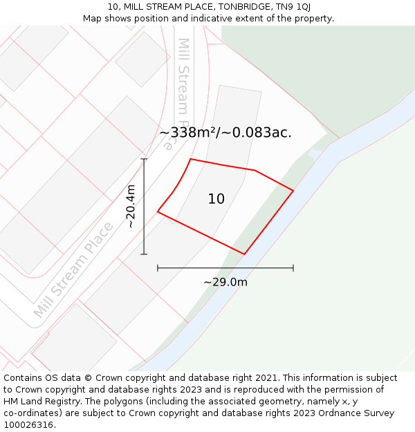 10, MILL STREAM PLACE, TONBRIDGE, TN9 1QJ: Plot and title map