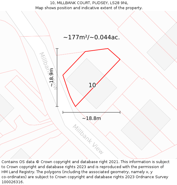 10, MILLBANK COURT, PUDSEY, LS28 9NL: Plot and title map