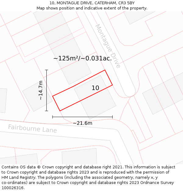 10, MONTAGUE DRIVE, CATERHAM, CR3 5BY: Plot and title map