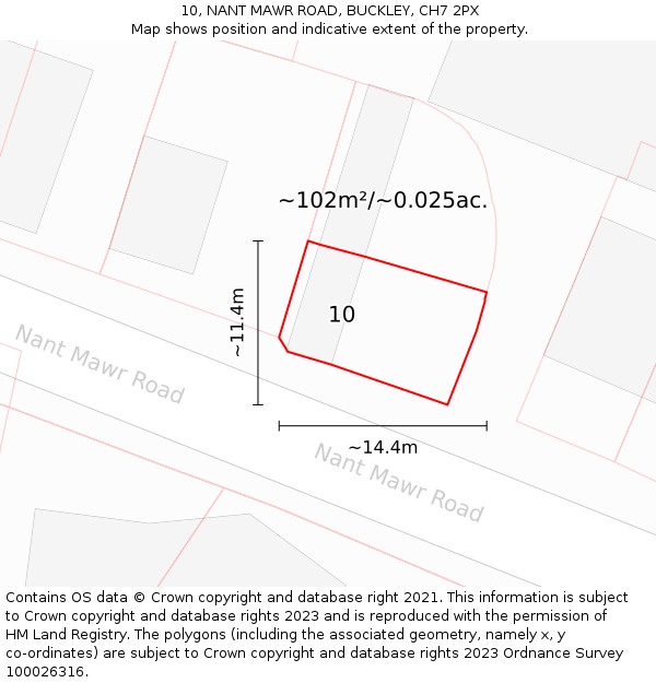 10, NANT MAWR ROAD, BUCKLEY, CH7 2PX: Plot and title map