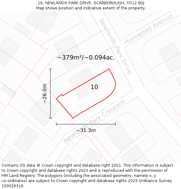 10, NEWLANDS PARK DRIVE, SCARBOROUGH, YO12 6DJ: Plot and title map