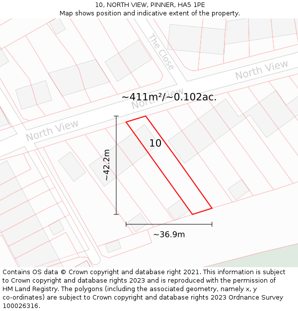 10, NORTH VIEW, PINNER, HA5 1PE: Plot and title map