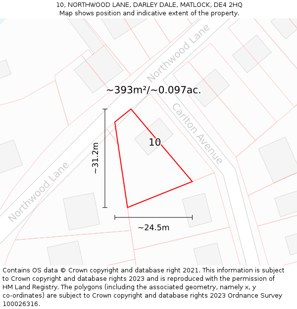 10, NORTHWOOD LANE, DARLEY DALE, MATLOCK, DE4 2HQ: Plot and title map