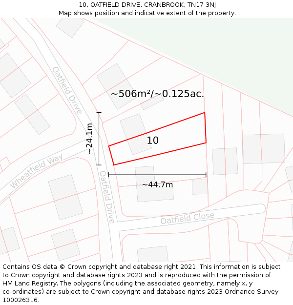 10, OATFIELD DRIVE, CRANBROOK, TN17 3NJ: Plot and title map