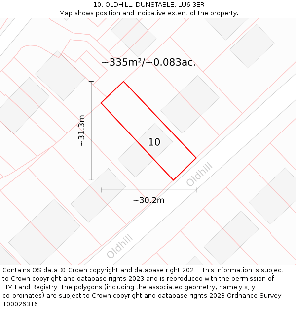 10, OLDHILL, DUNSTABLE, LU6 3ER: Plot and title map