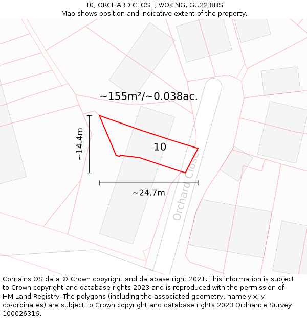 10, ORCHARD CLOSE, WOKING, GU22 8BS: Plot and title map