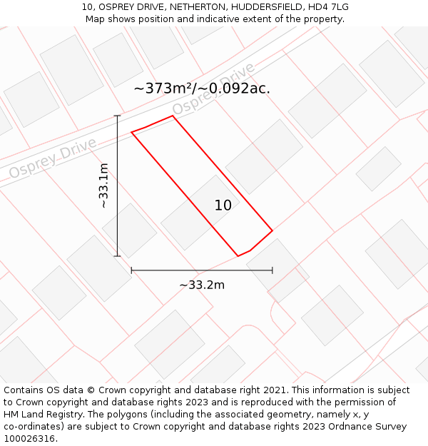 10, OSPREY DRIVE, NETHERTON, HUDDERSFIELD, HD4 7LG: Plot and title map