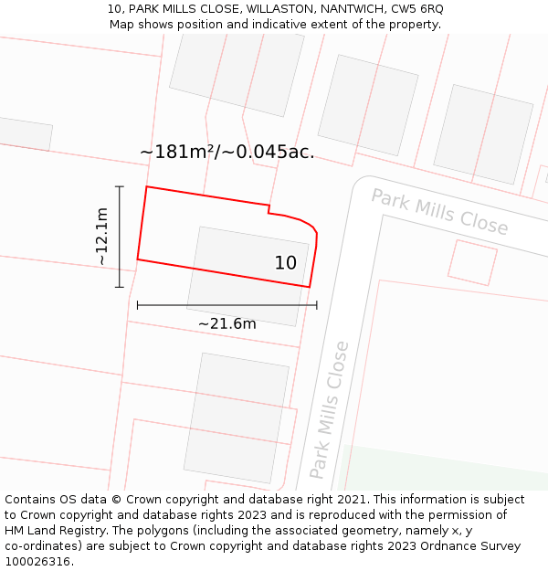 10, PARK MILLS CLOSE, WILLASTON, NANTWICH, CW5 6RQ: Plot and title map