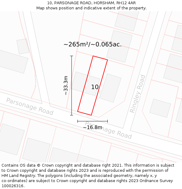 10, PARSONAGE ROAD, HORSHAM, RH12 4AR: Plot and title map