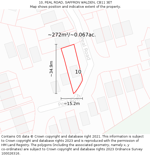 10, PEAL ROAD, SAFFRON WALDEN, CB11 3ET: Plot and title map