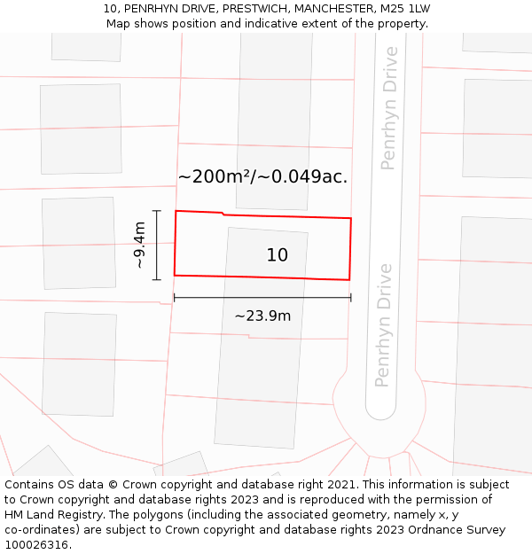 10, PENRHYN DRIVE, PRESTWICH, MANCHESTER, M25 1LW: Plot and title map