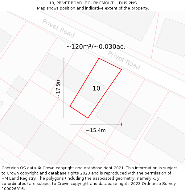 10, PRIVET ROAD, BOURNEMOUTH, BH9 2NS: Plot and title map