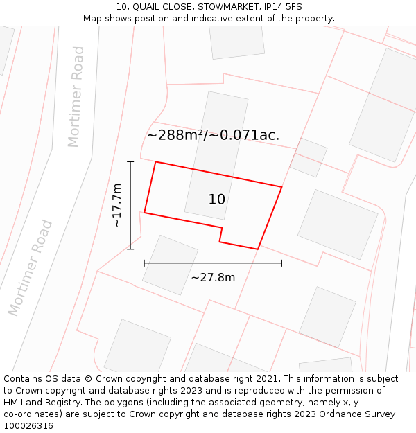 10, QUAIL CLOSE, STOWMARKET, IP14 5FS: Plot and title map