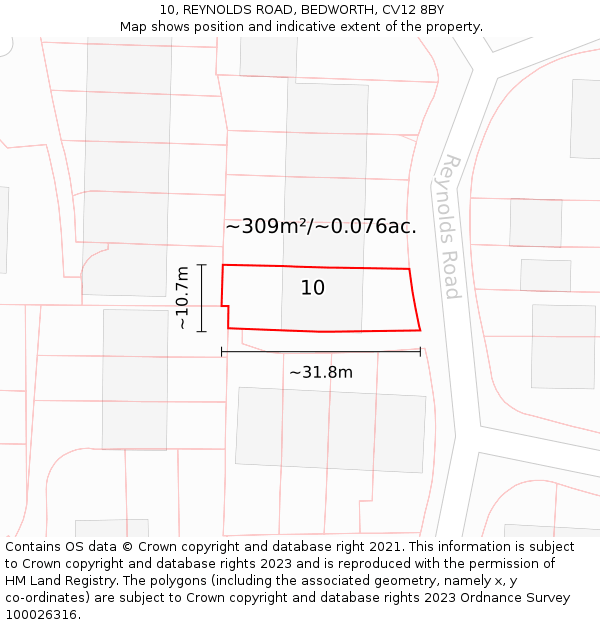 10, REYNOLDS ROAD, BEDWORTH, CV12 8BY: Plot and title map