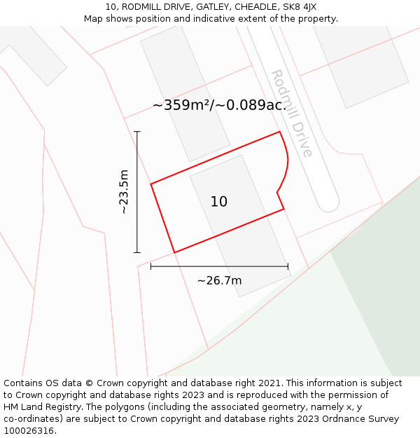 10, RODMILL DRIVE, GATLEY, CHEADLE, SK8 4JX: Plot and title map