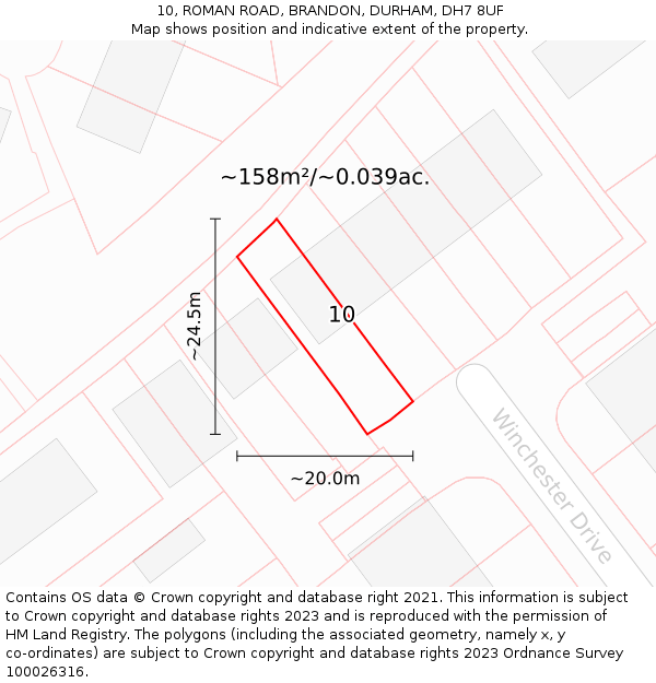 10, ROMAN ROAD, BRANDON, DURHAM, DH7 8UF: Plot and title map