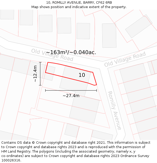 10, ROMILLY AVENUE, BARRY, CF62 6RB: Plot and title map