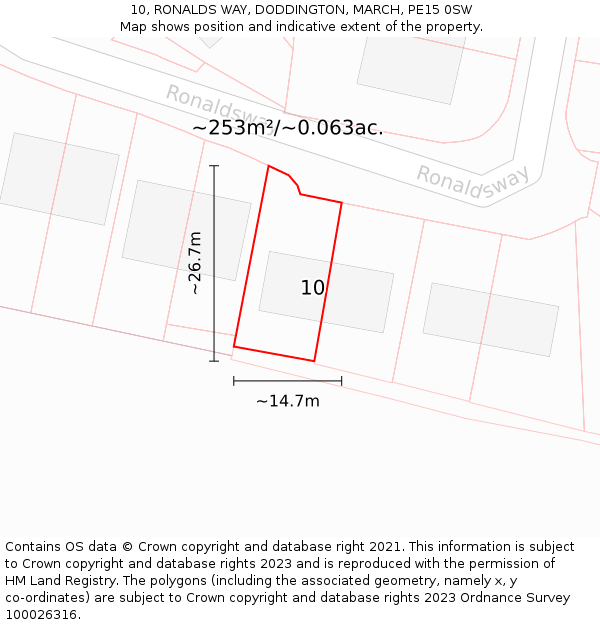 10, RONALDS WAY, DODDINGTON, MARCH, PE15 0SW: Plot and title map