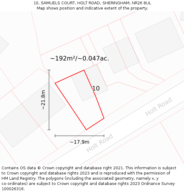 10, SAMUELS COURT, HOLT ROAD, SHERINGHAM, NR26 8UL: Plot and title map