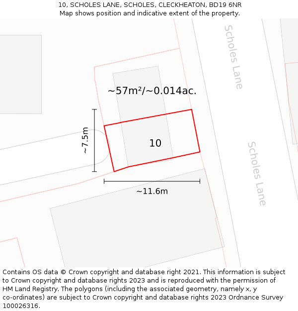 10, SCHOLES LANE, SCHOLES, CLECKHEATON, BD19 6NR: Plot and title map