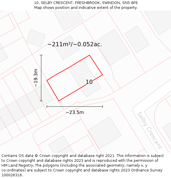 10, SELBY CRESCENT, FRESHBROOK, SWINDON, SN5 8PE: Plot and title map