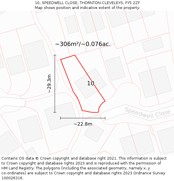 10, SPEEDWELL CLOSE, THORNTON-CLEVELEYS, FY5 2ZF: Plot and title map