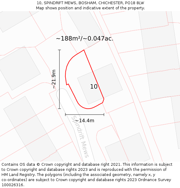 10, SPINDRIFT MEWS, BOSHAM, CHICHESTER, PO18 8LW: Plot and title map