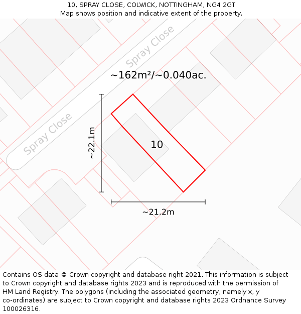 10, SPRAY CLOSE, COLWICK, NOTTINGHAM, NG4 2GT: Plot and title map