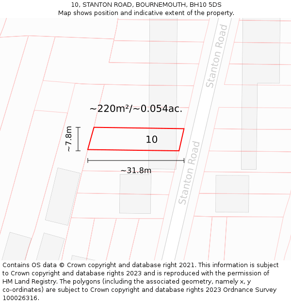 10, STANTON ROAD, BOURNEMOUTH, BH10 5DS: Plot and title map