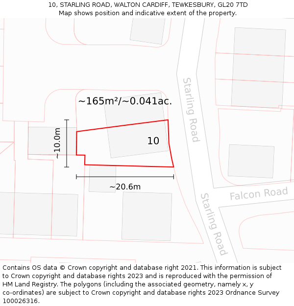 10, STARLING ROAD, WALTON CARDIFF, TEWKESBURY, GL20 7TD: Plot and title map