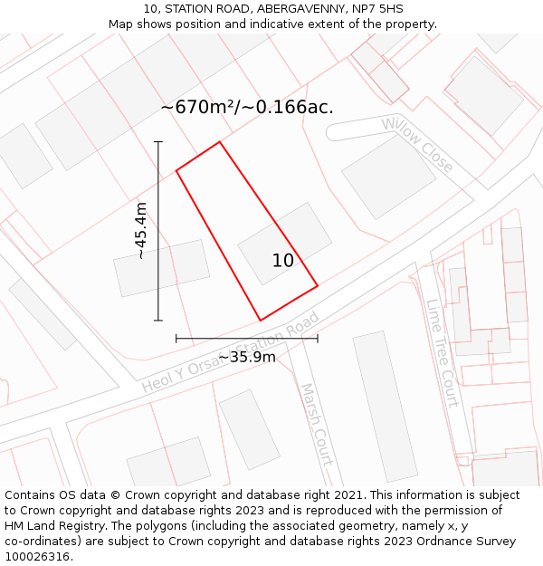 10, STATION ROAD, ABERGAVENNY, NP7 5HS: Plot and title map