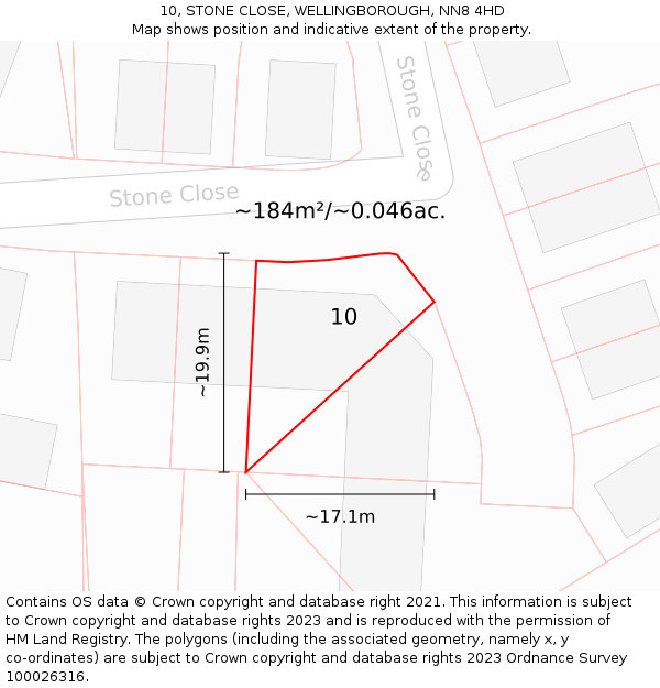 10, STONE CLOSE, WELLINGBOROUGH, NN8 4HD: Plot and title map