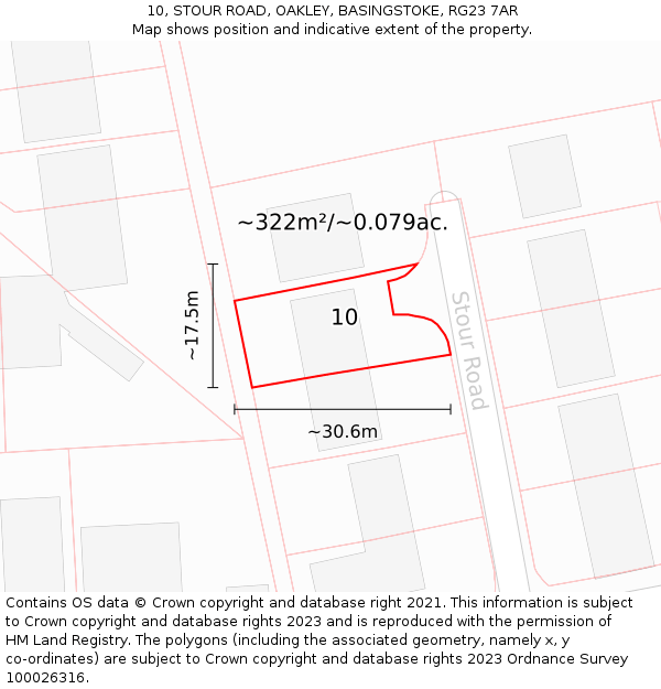 10, STOUR ROAD, OAKLEY, BASINGSTOKE, RG23 7AR: Plot and title map