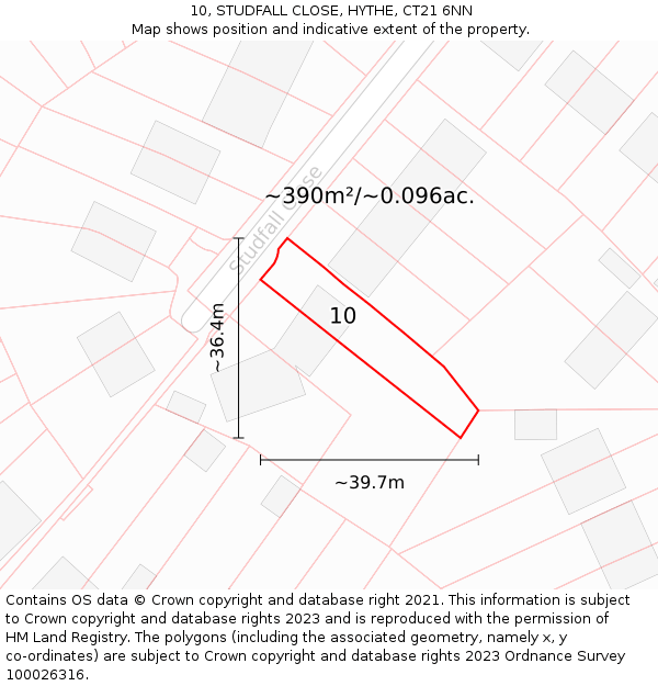 10, STUDFALL CLOSE, HYTHE, CT21 6NN: Plot and title map