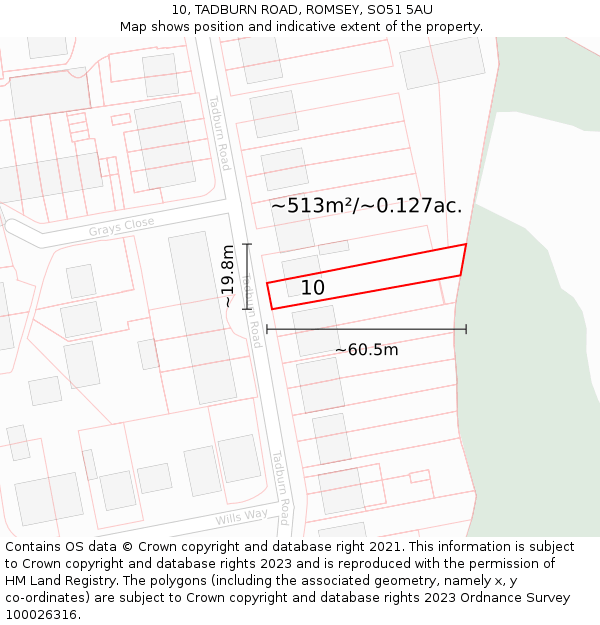 10, TADBURN ROAD, ROMSEY, SO51 5AU: Plot and title map