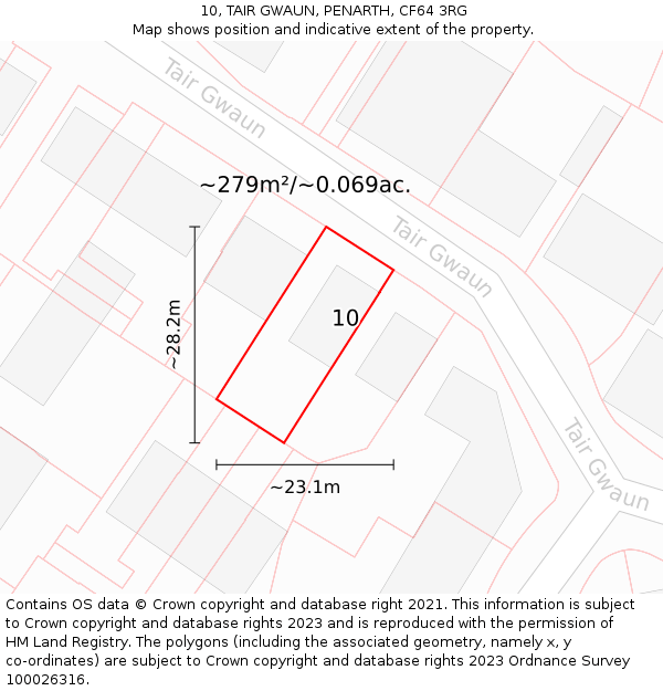 10, TAIR GWAUN, PENARTH, CF64 3RG: Plot and title map