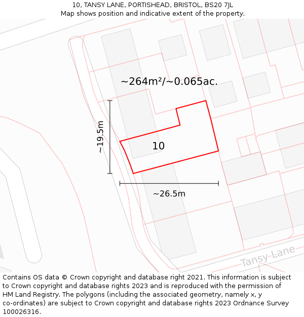 10, TANSY LANE, PORTISHEAD, BRISTOL, BS20 7JL: Plot and title map