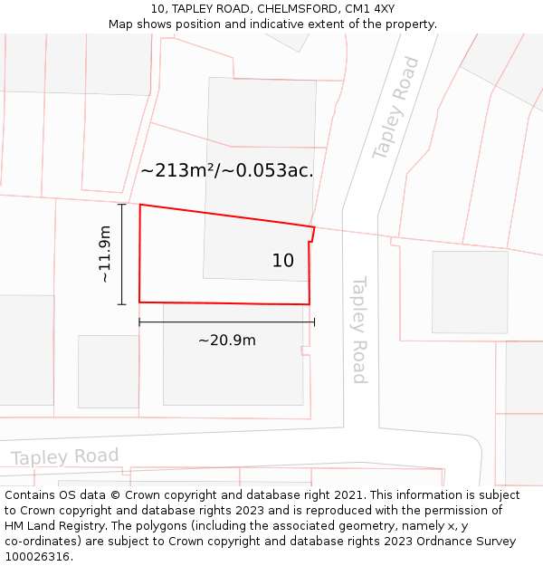 10, TAPLEY ROAD, CHELMSFORD, CM1 4XY: Plot and title map