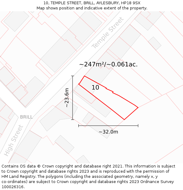 10, TEMPLE STREET, BRILL, AYLESBURY, HP18 9SX: Plot and title map