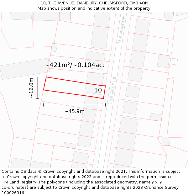 10, THE AVENUE, DANBURY, CHELMSFORD, CM3 4QN: Plot and title map