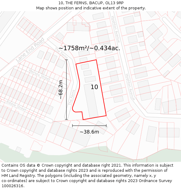 10, THE FERNS, BACUP, OL13 9RP: Plot and title map