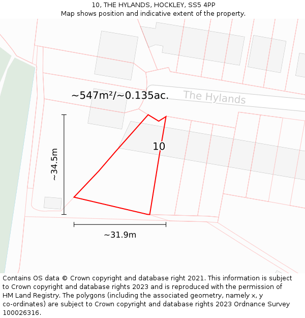10, THE HYLANDS, HOCKLEY, SS5 4PP: Plot and title map