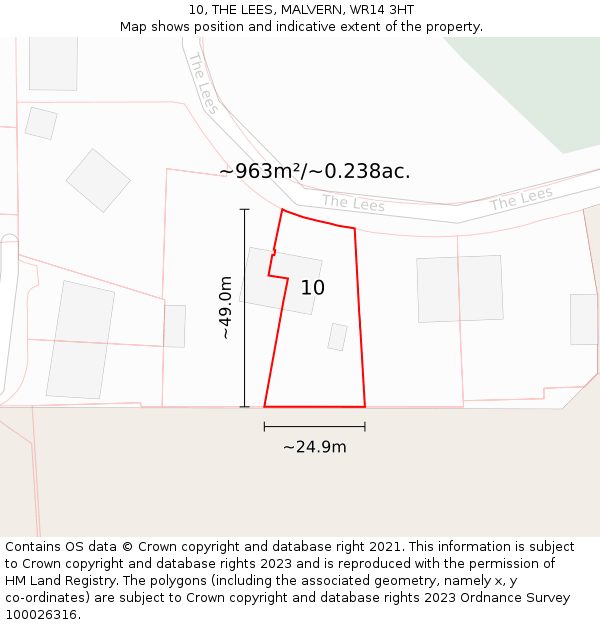 10, THE LEES, MALVERN, WR14 3HT: Plot and title map