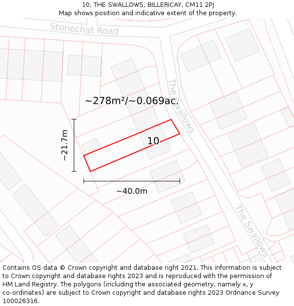 10, THE SWALLOWS, BILLERICAY, CM11 2PJ: Plot and title map